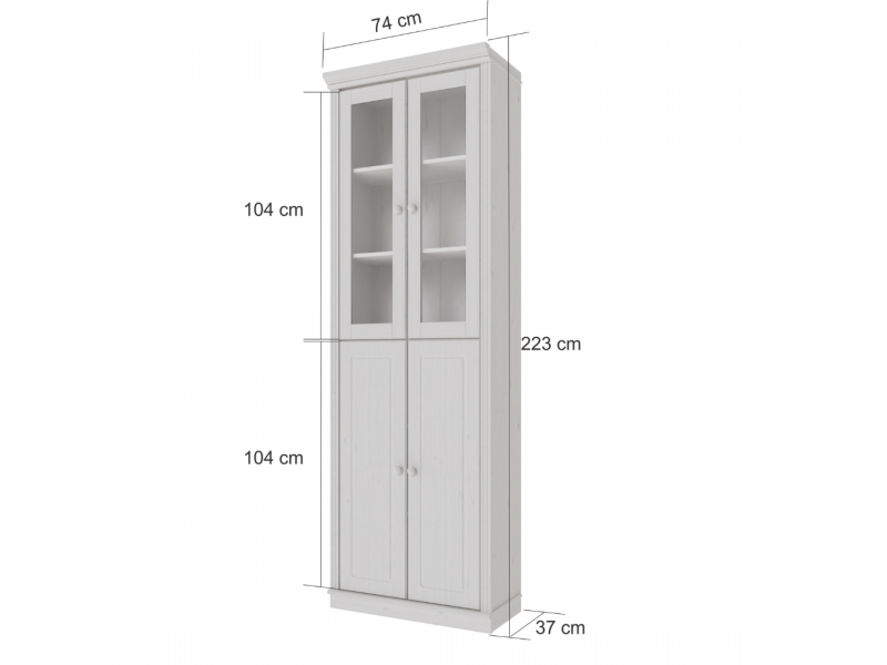 Estante Biblioteca 220 cm com duas portas de madeira e duas portas de vidro na cor cinza com cera | Coleção Biblioteca